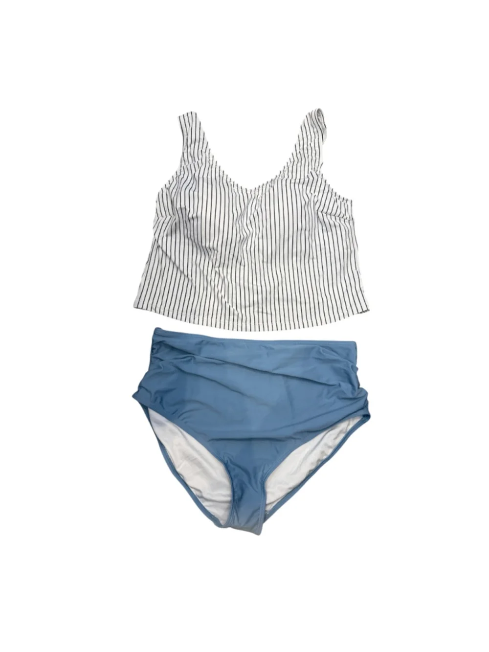 Women's EOMENIE Striped Tankini Swimsuit Set Size L White and Blue